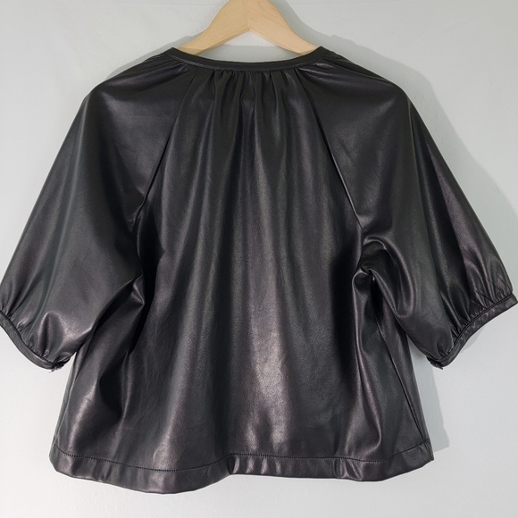 AVEC LES FILLES Women's Black Vegan Leather Too Jacket Sz L V-neck Half Sleeve - Picture 3 of 12